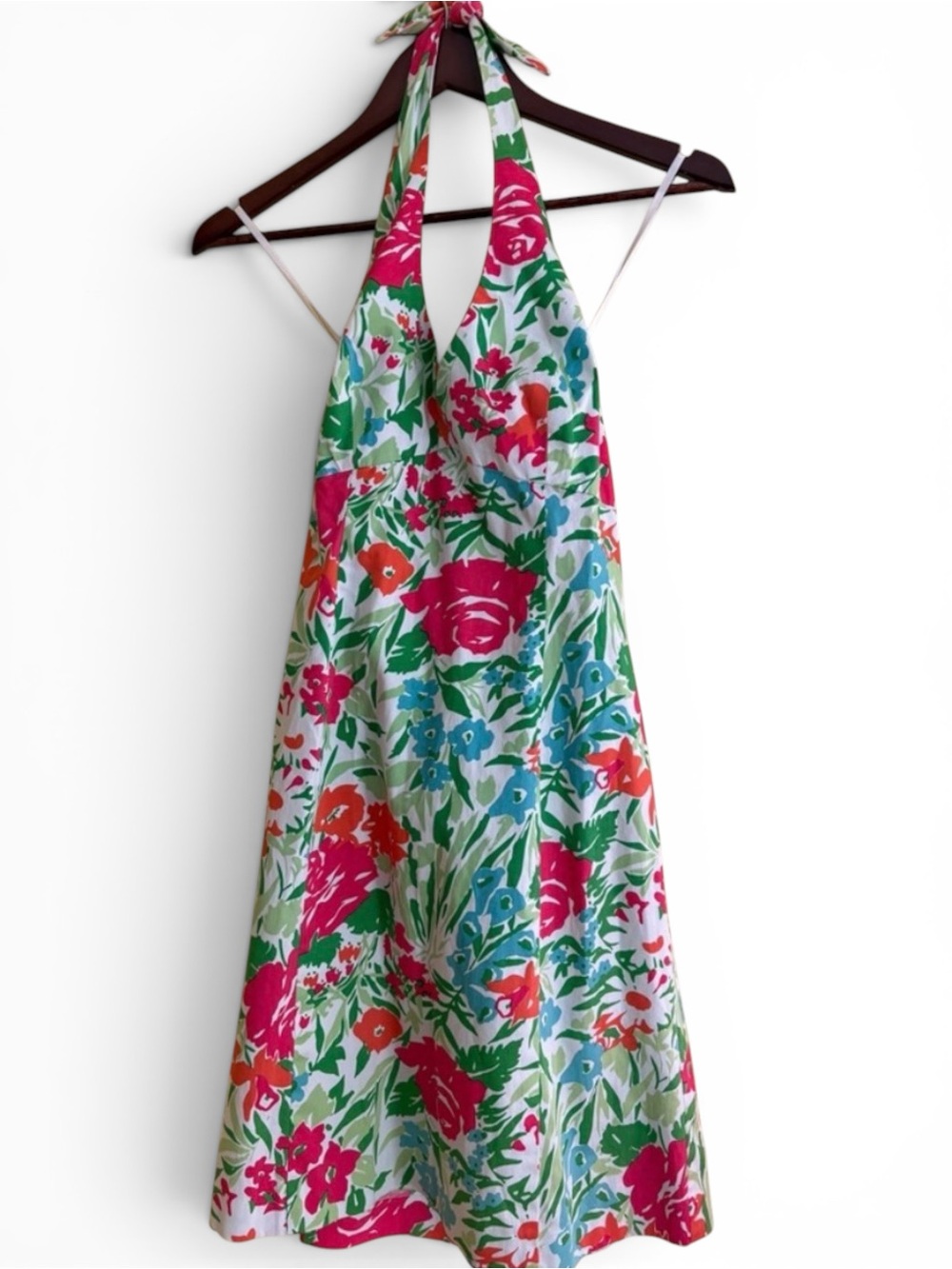 Chaps Colorful Floral Halter Dress Size 4 EUC